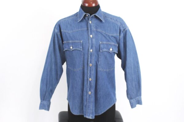 vintage Versace blue denim cotton mudusa button shirt