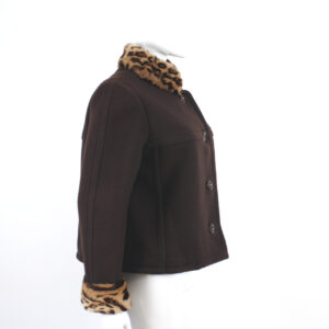 vintage wool leopard trim fur waist jacket coat