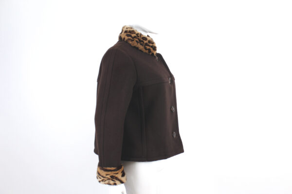 vintage wool leopard trim fur waist jacket coat