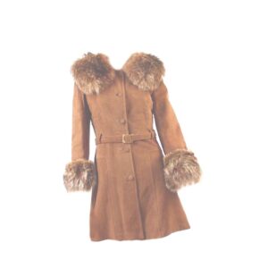 Vintage 70s Boho Suede Leather Fur Trim Belted Waist Coat - Momentum Vintage