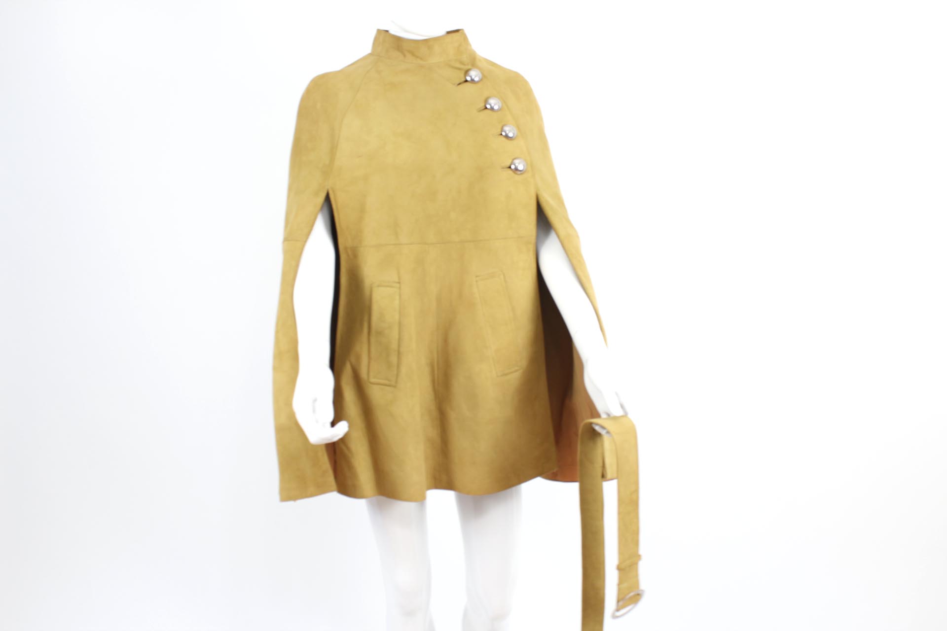 vintage dandi modes suede leather yellow belted cape
