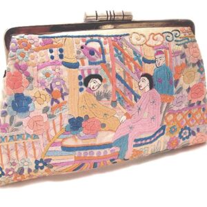 vintage embroidered Asian figures clutch purse