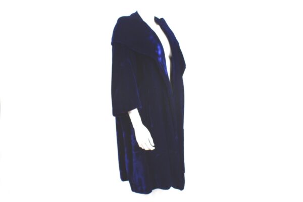 vintage royal blue velvet stand up collar swing coat