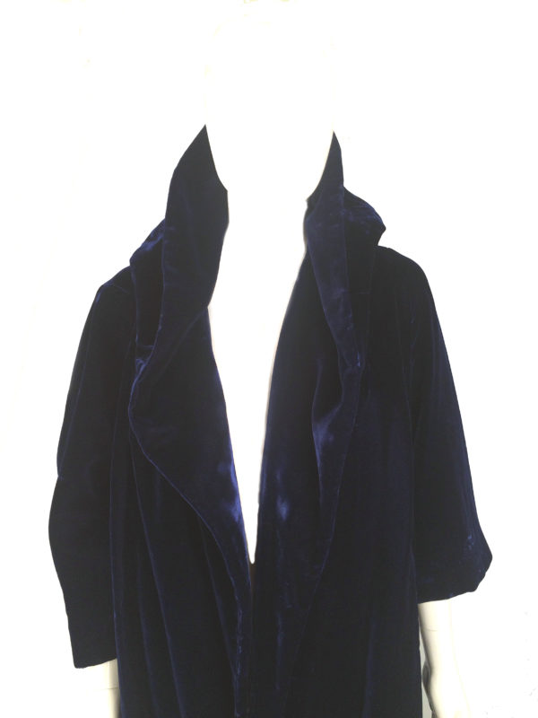 vintage royal blue velvet stand up collar swing coat