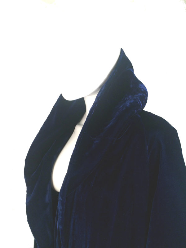 vintage royal blue velvet stand up collar swing coat