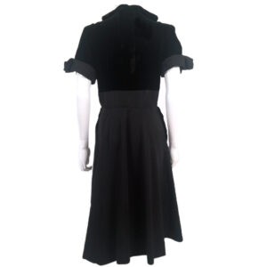 Vintage button front black velvet trim dress