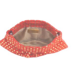 lauren merkin gold polka dot orange red clutch bag