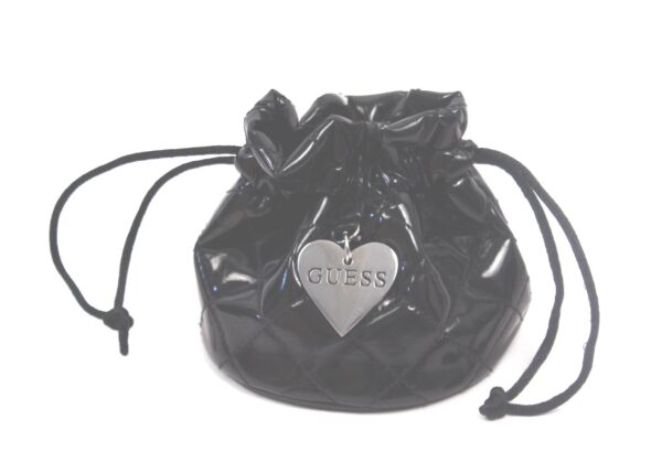 Guess black silver tone heart charm purse