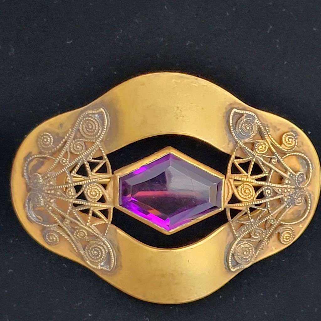 Victorian purple beveled stone sash brooch pin