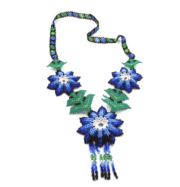 Huichol seed beaded flowers necklace