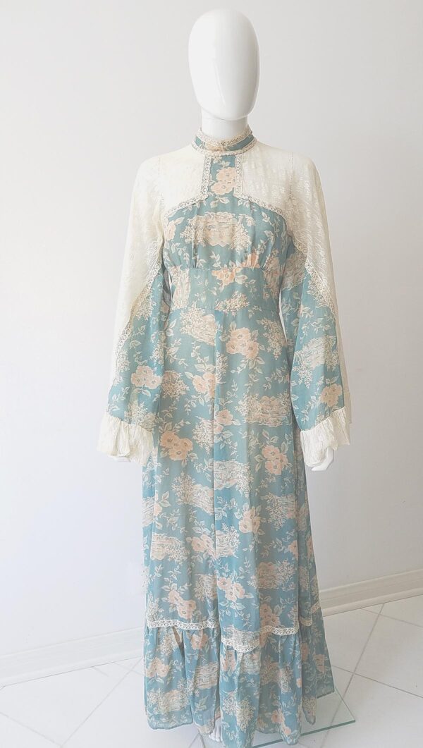 gunne sax lace floral bell sleeve maxi vintage dress