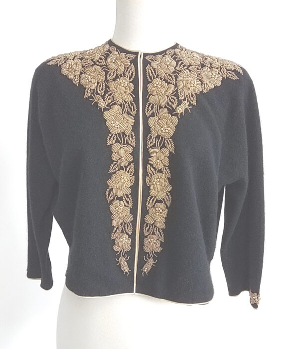 doreen lok Hong Kong gold beaded black 50 vintage sweater