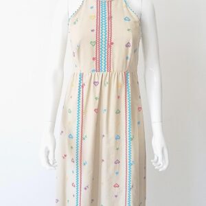 denise are here embroidered flowers & hearts maxi 70s dress