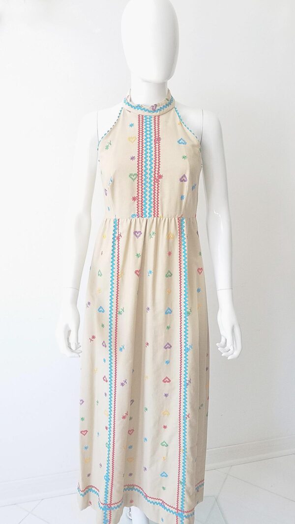 denise are here embroidered flowers & hearts maxi 70s dress