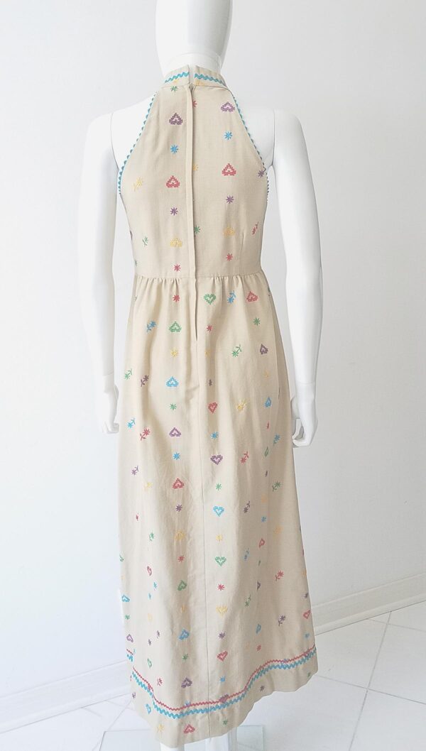 denise are here embroidered flowers & hearts maxi 70s dress