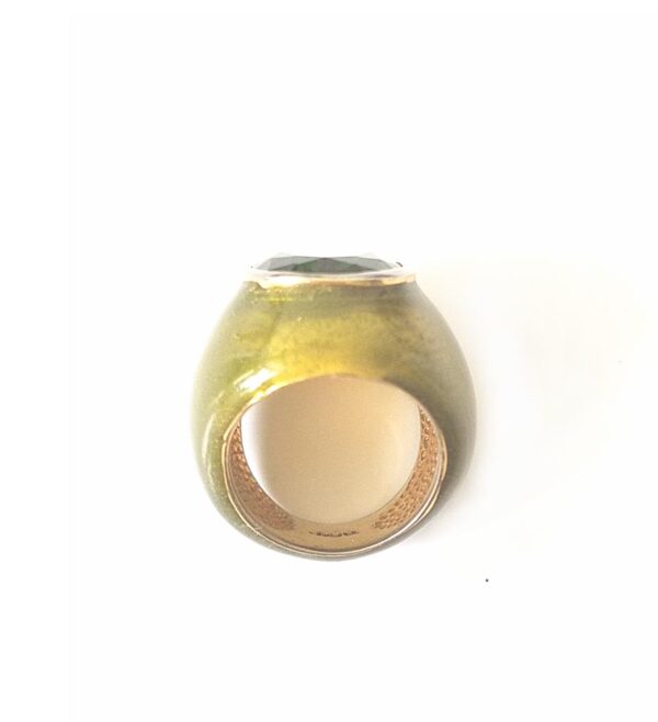 Noir enameled green beveled stone cocktail ring