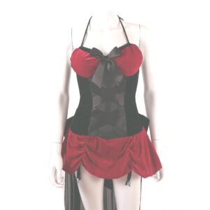 velvet red & black long back mini front costume