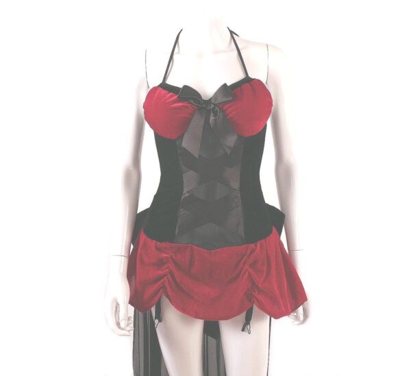 velvet red & black long back mini front costume