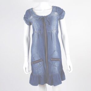 tom tailor blue denim dress zip front & pockets ruffled tail