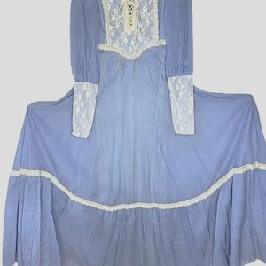 Vintage Gunne Sax blue cream lace trim string up bodice zip sleeves maxi