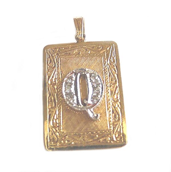 14kt diamond Q initial pendant charm