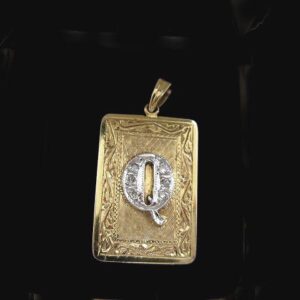 14kt diamond Q initial pendant charm