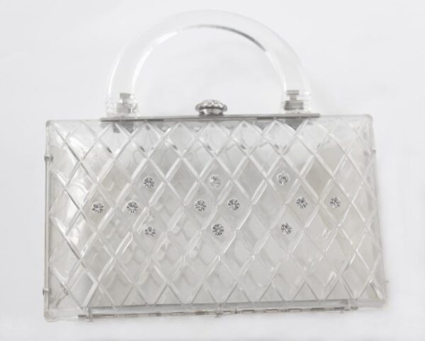 vintage Lucite carved diamond design rhinestone purse