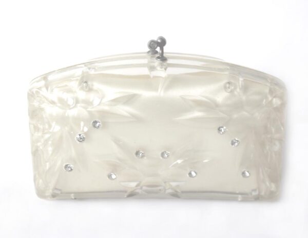 vintage Lucite floral rhinestone set clutch purse