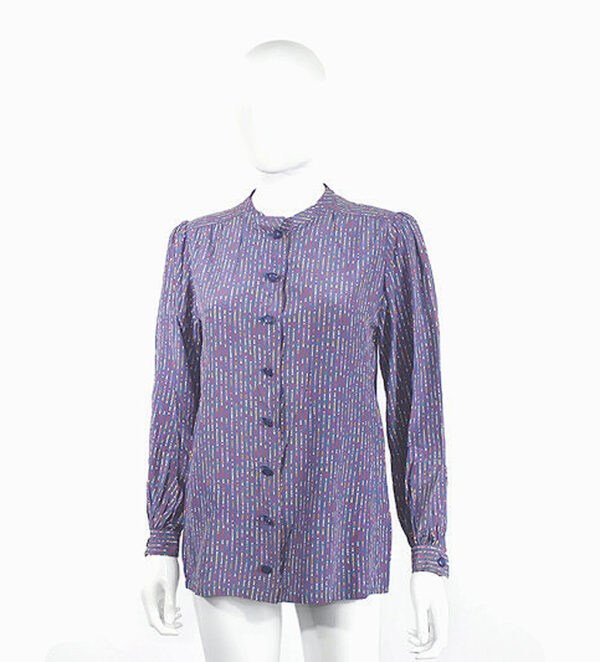 ungaro parallele silk lavender multi colors lines design 70s vintage blouse