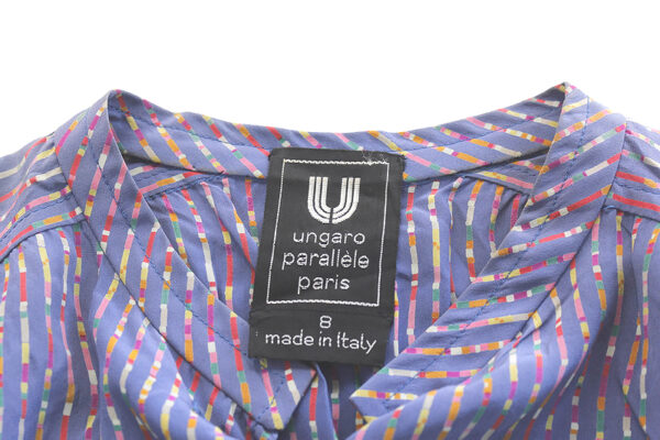 ungaro parallele silk lavender multi colors lines design 70s vintage blouse