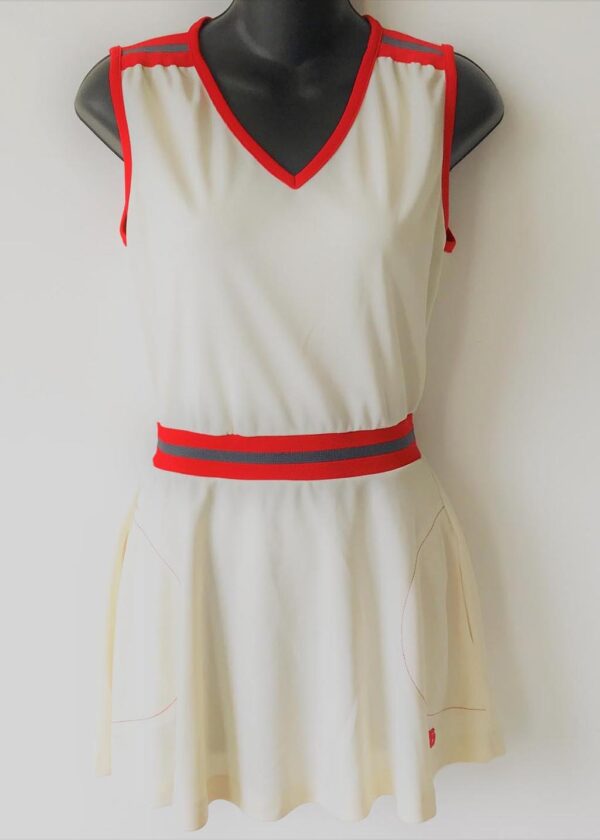 70s carol canaan tennis skater white red trim dress