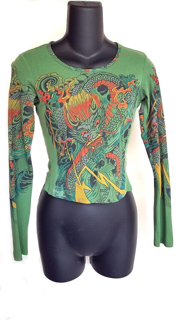 fire dragon print nylon long sleeve top by joe's