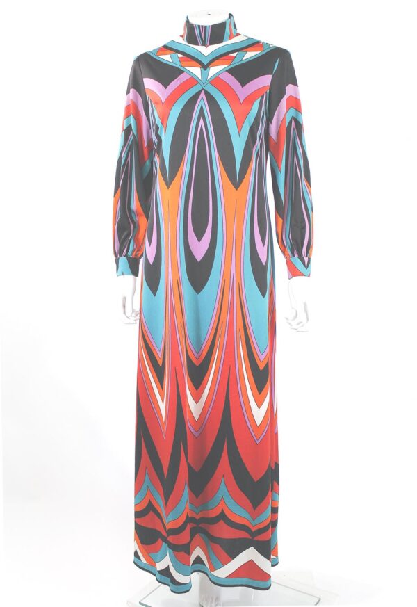 60s maxi cirette california multi color geometric print vintage dress