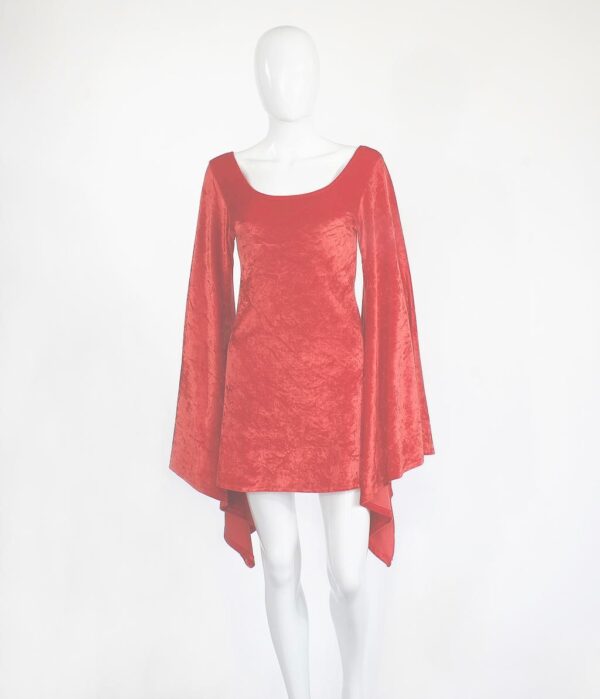 batwing orange velvet retro mini dress