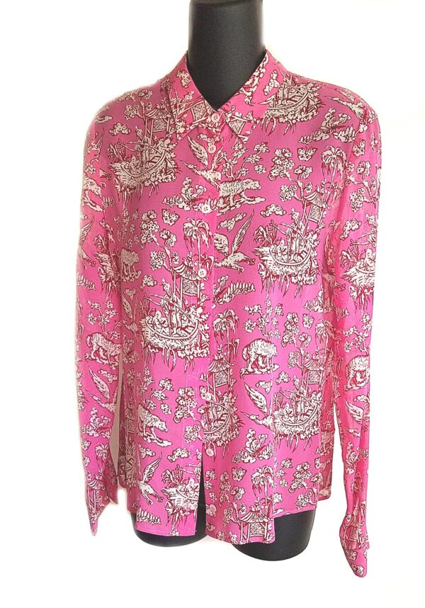 vintage cacharel pink animal tropical print blouse