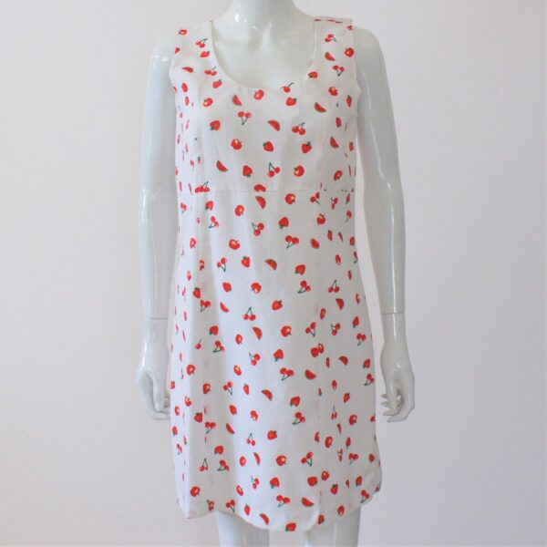 white summer multiple red fruit print dress