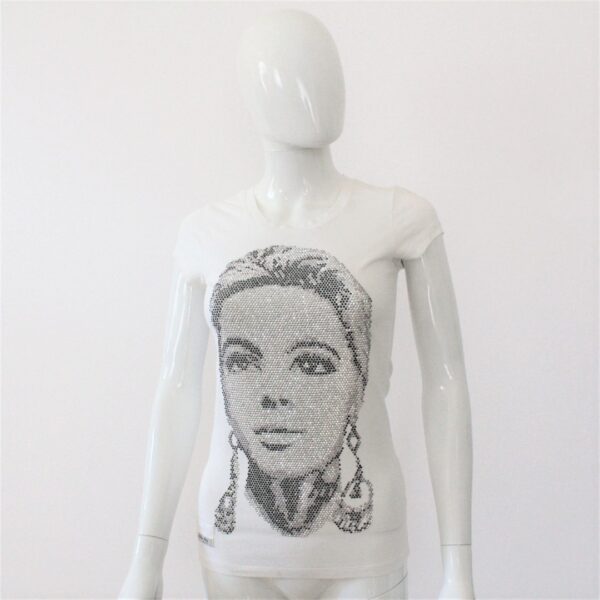 miu miu silver & black beaded woman face t-shirt