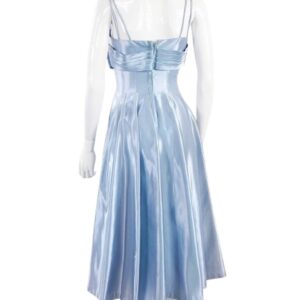 Vintage blue satin silver sequin bodice flair skirt t-strap party dress
