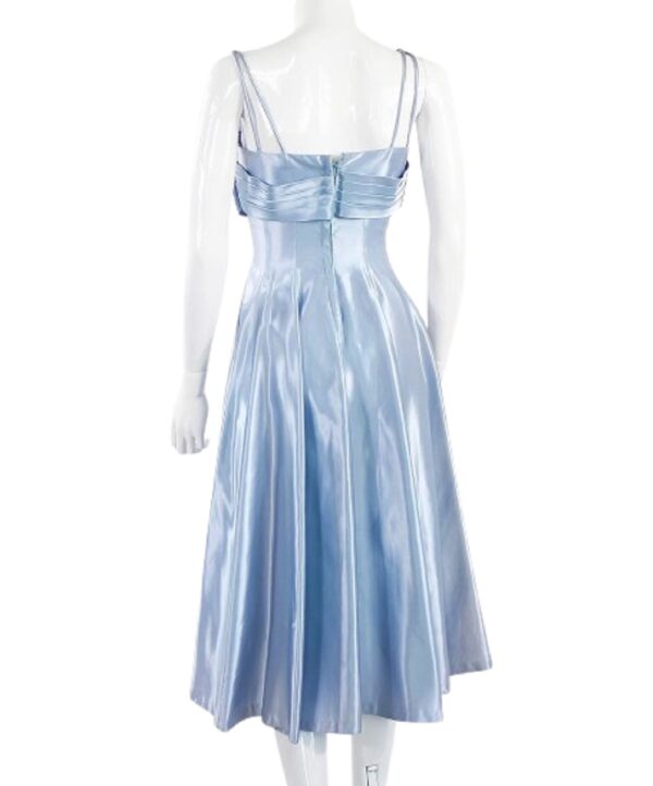 Vintage blue satin silver sequin bodice flair skirt t-strap party dress