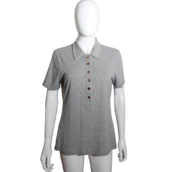 tory burch gray logo button pullover short sleeve sweater