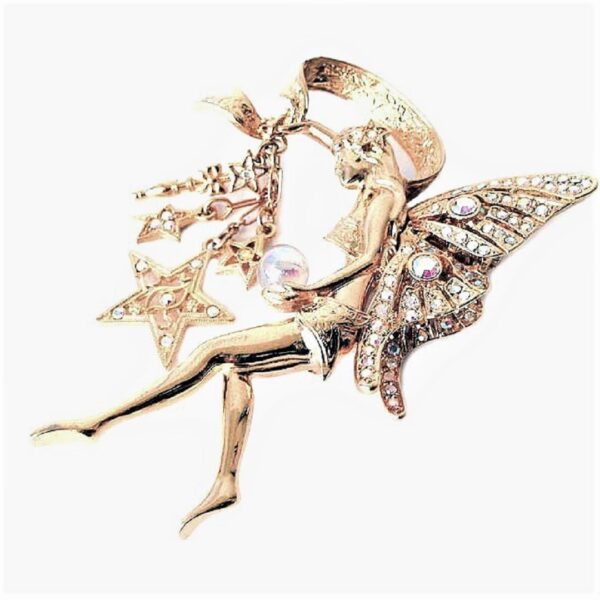 vintage kirk folly crystal charm fairy brooch