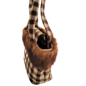 bud cooper tweed plaid mink fur trim purse