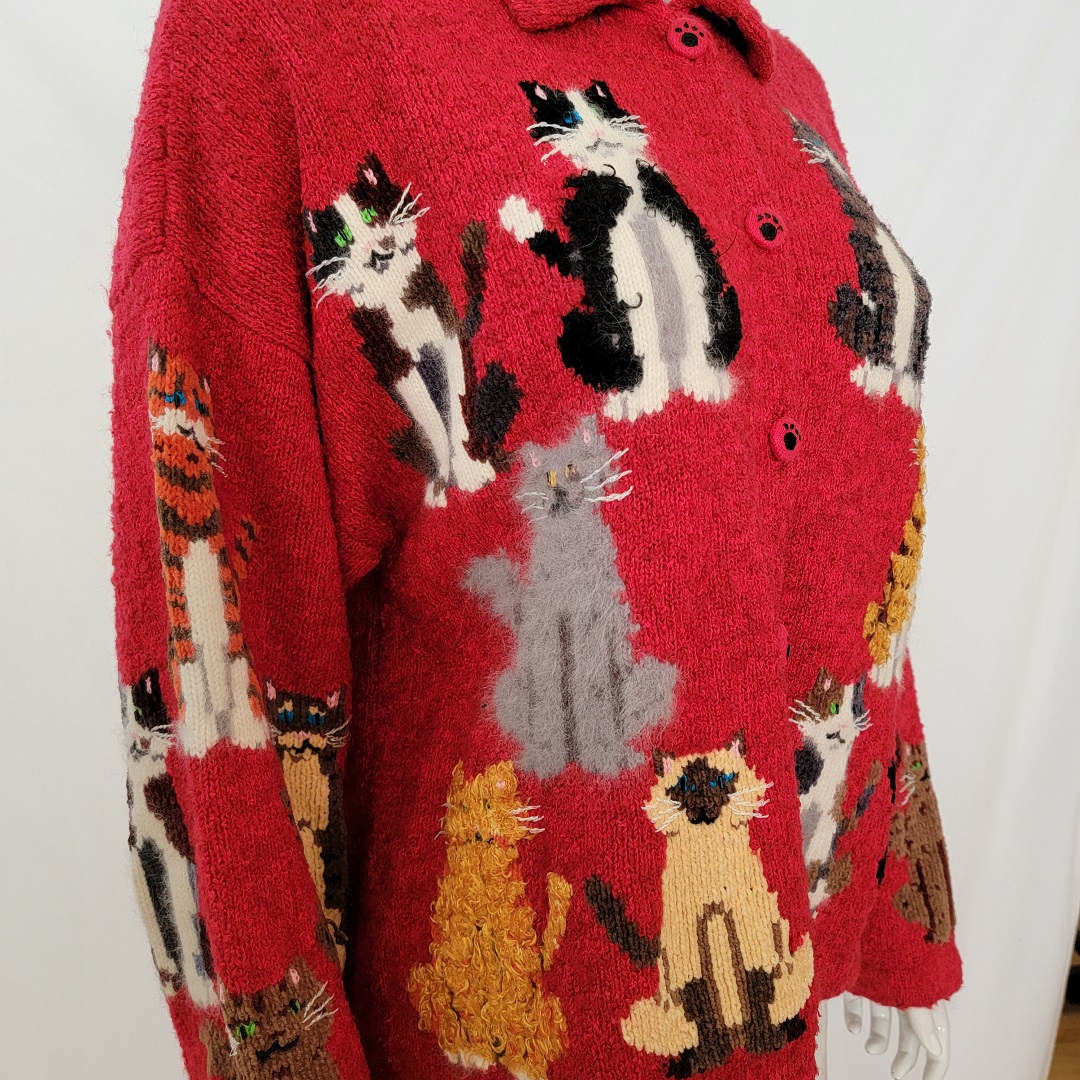 Cat Cardigan Sweater - Red