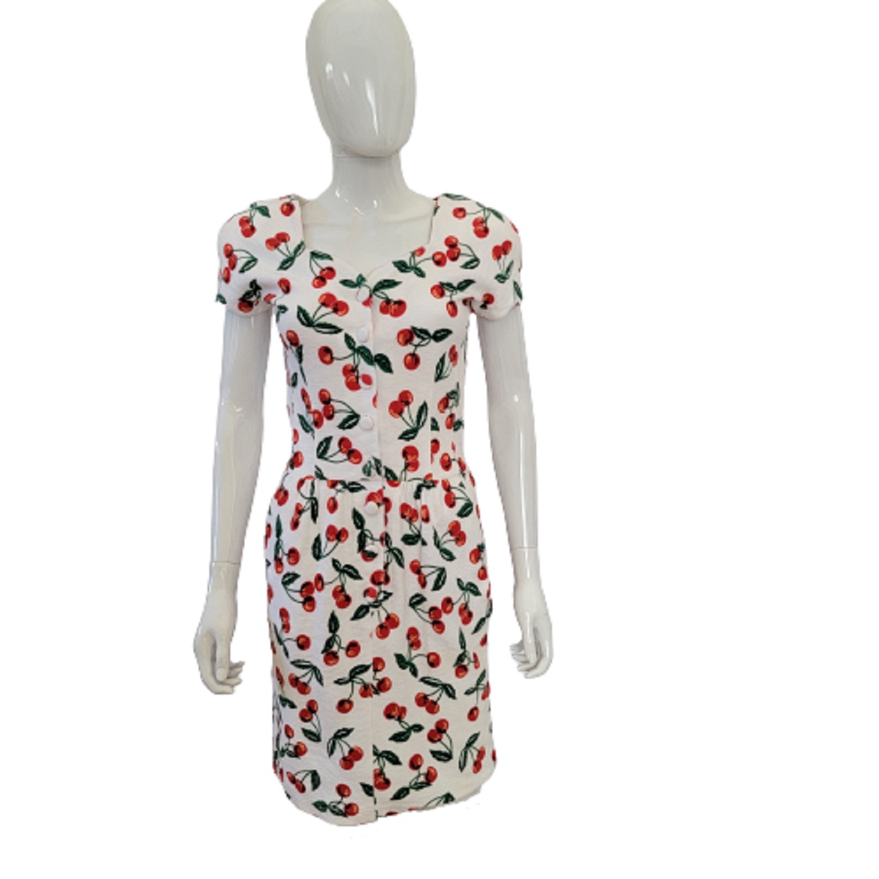 90s Floral Bodycon Dress / Adrienne Vittadini / White Cotton Dress / Short  Sleeve / Vintage Mini Dress / Pockets / Doodle Art 