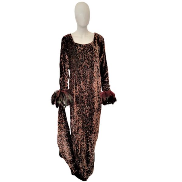 vintage leopard print feather trim custom dress and scarf costume