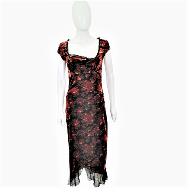 velvet lux brand floral print lace trim dress