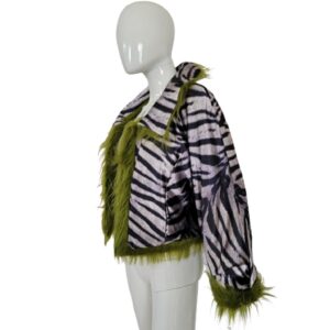 shaggy green and zebra stripe reversible jacket coat