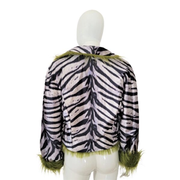 shaggy green and zebra stripe reversible jacket coat