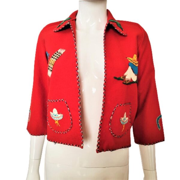 vintage red embroidered wool tourist applique jacket coat