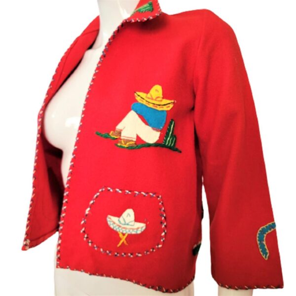 vintage red embroidered wool tourist applique jacket coat